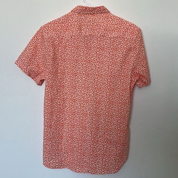 Denim & Flower Floral Button Up Shirt Orange White Short Sleeve Size Small NWT - Picture 8 of 8